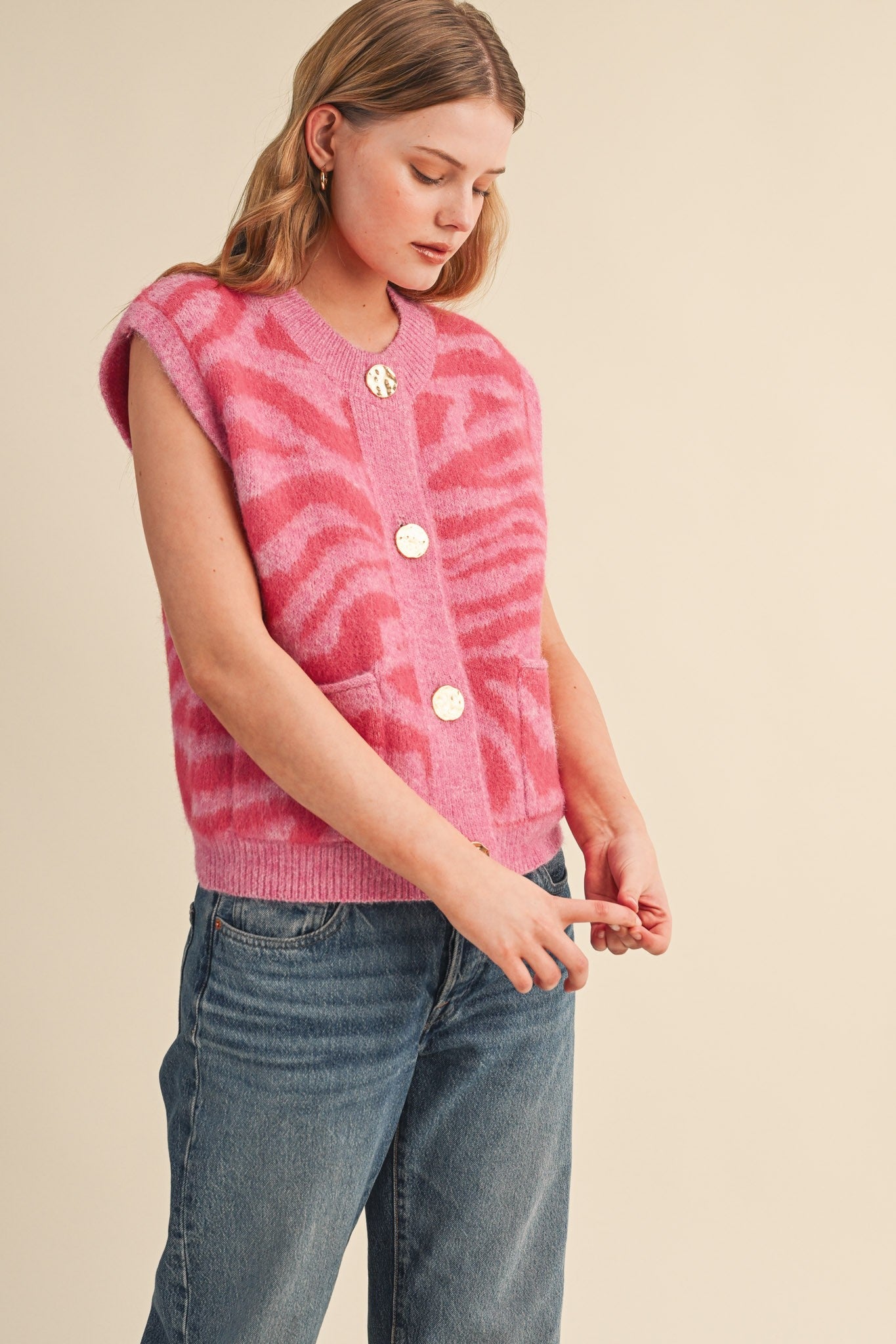 Tiger Lily Button Front Sweater Vest - Westly