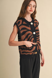 Tiger Lily Button Front Sweater Vest - Westly