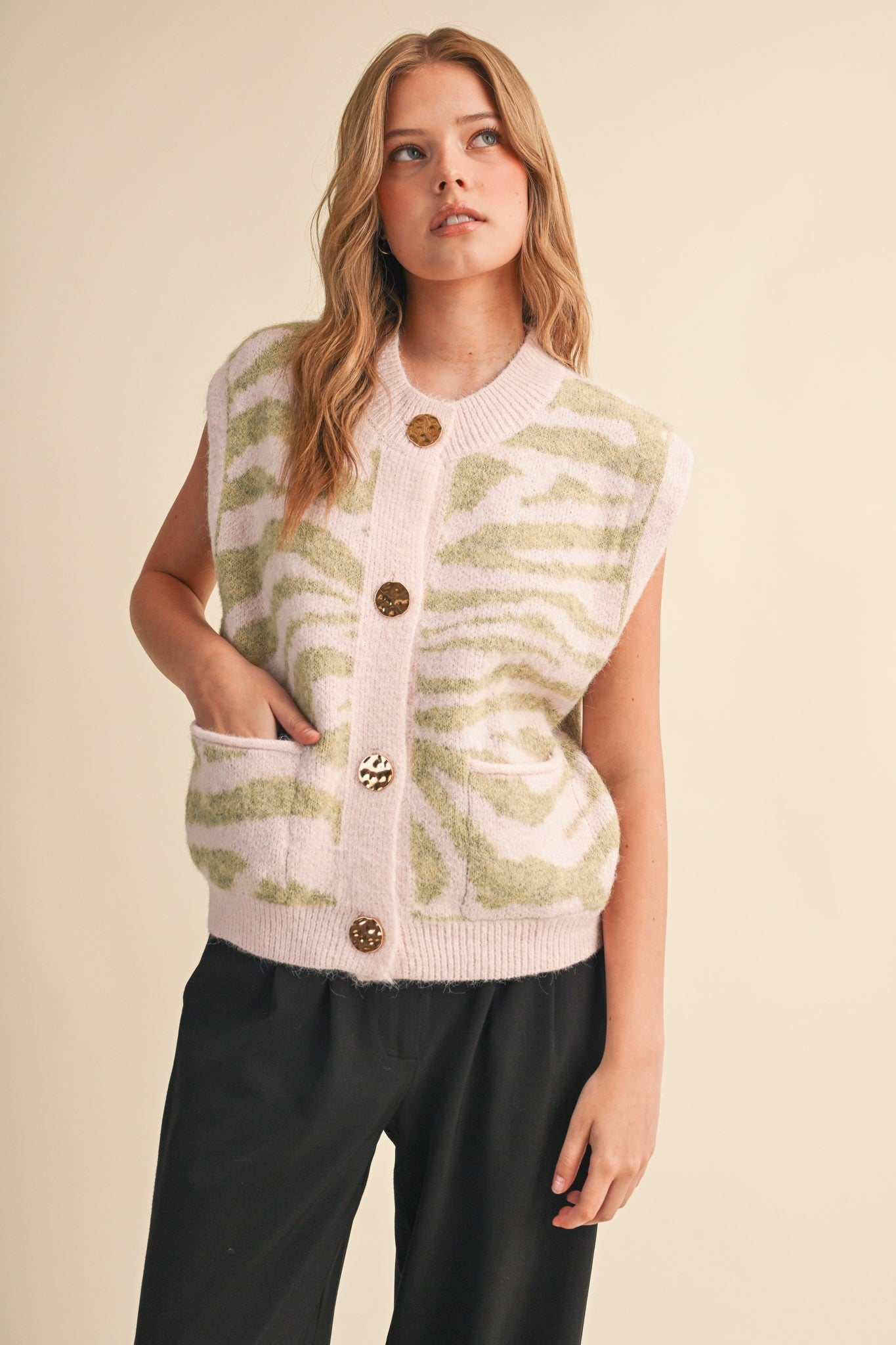 Tiger Lily Button Front Sweater Vest - Westly