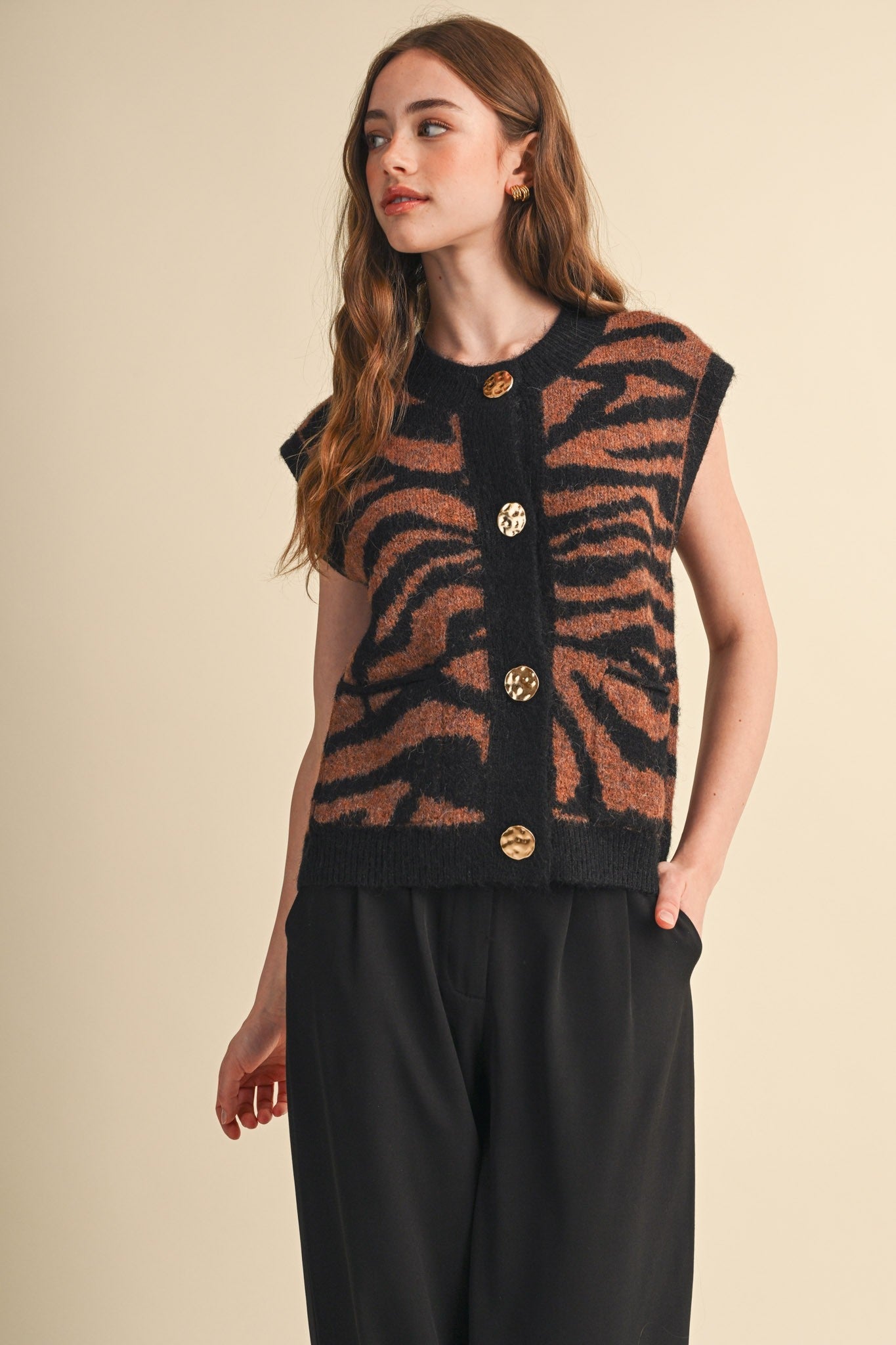 Tiger Lily Button Front Sweater Vest - Westly