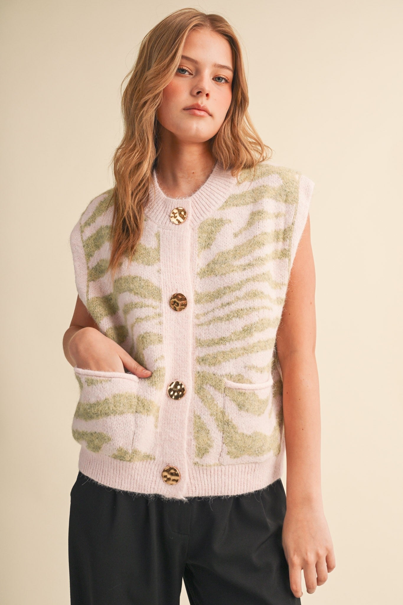 Tiger Lily Button Front Sweater Vest - Westly