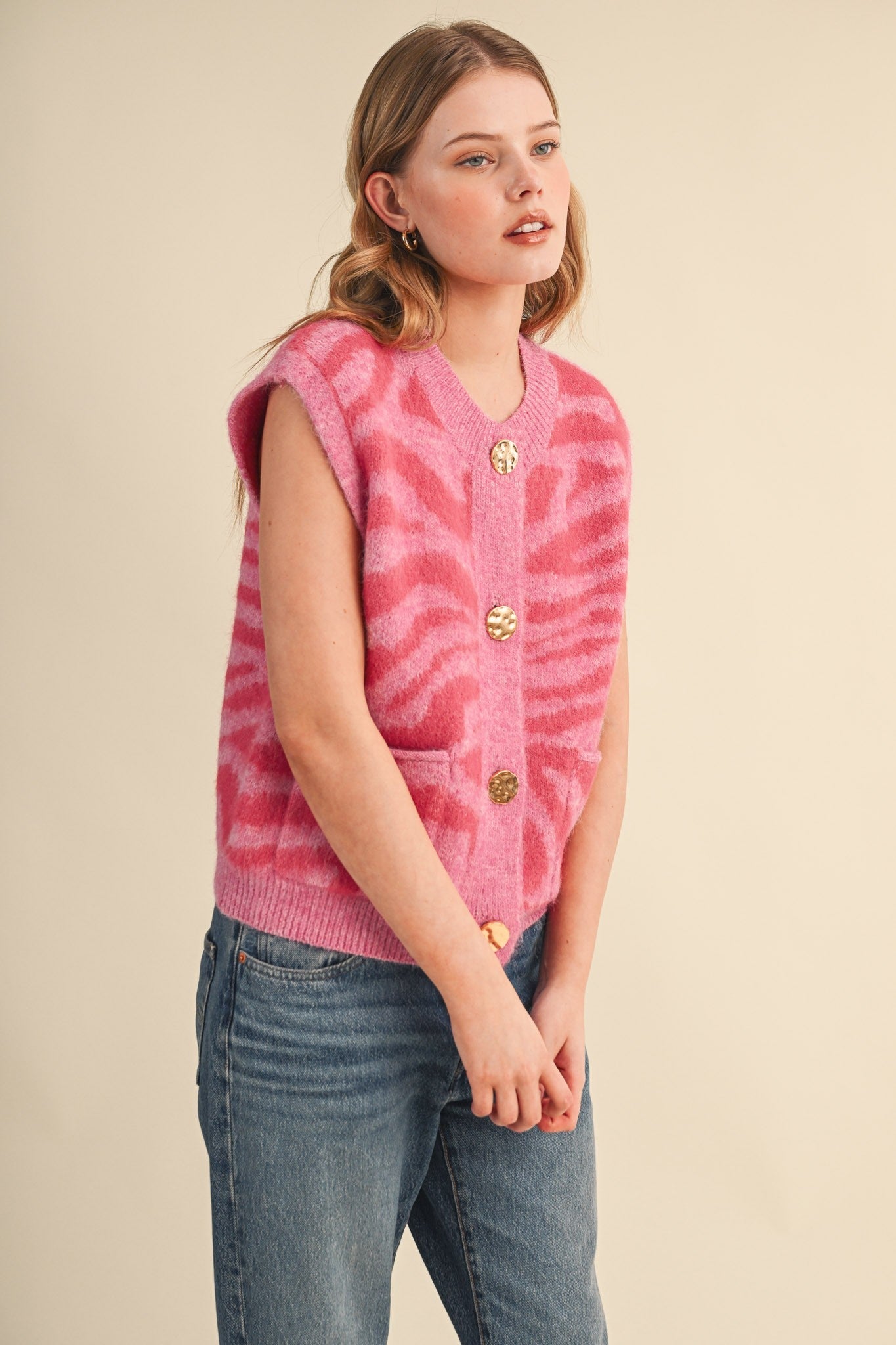 Tiger Lily Button Front Sweater Vest - Westly