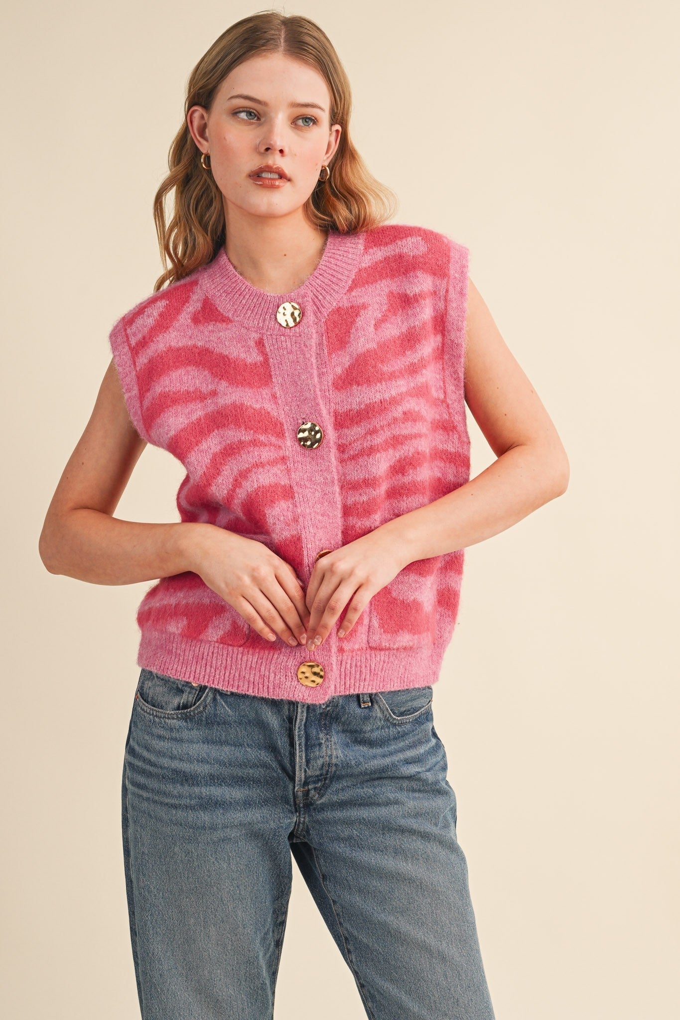Tiger Lily Button Front Sweater Vest - Westly