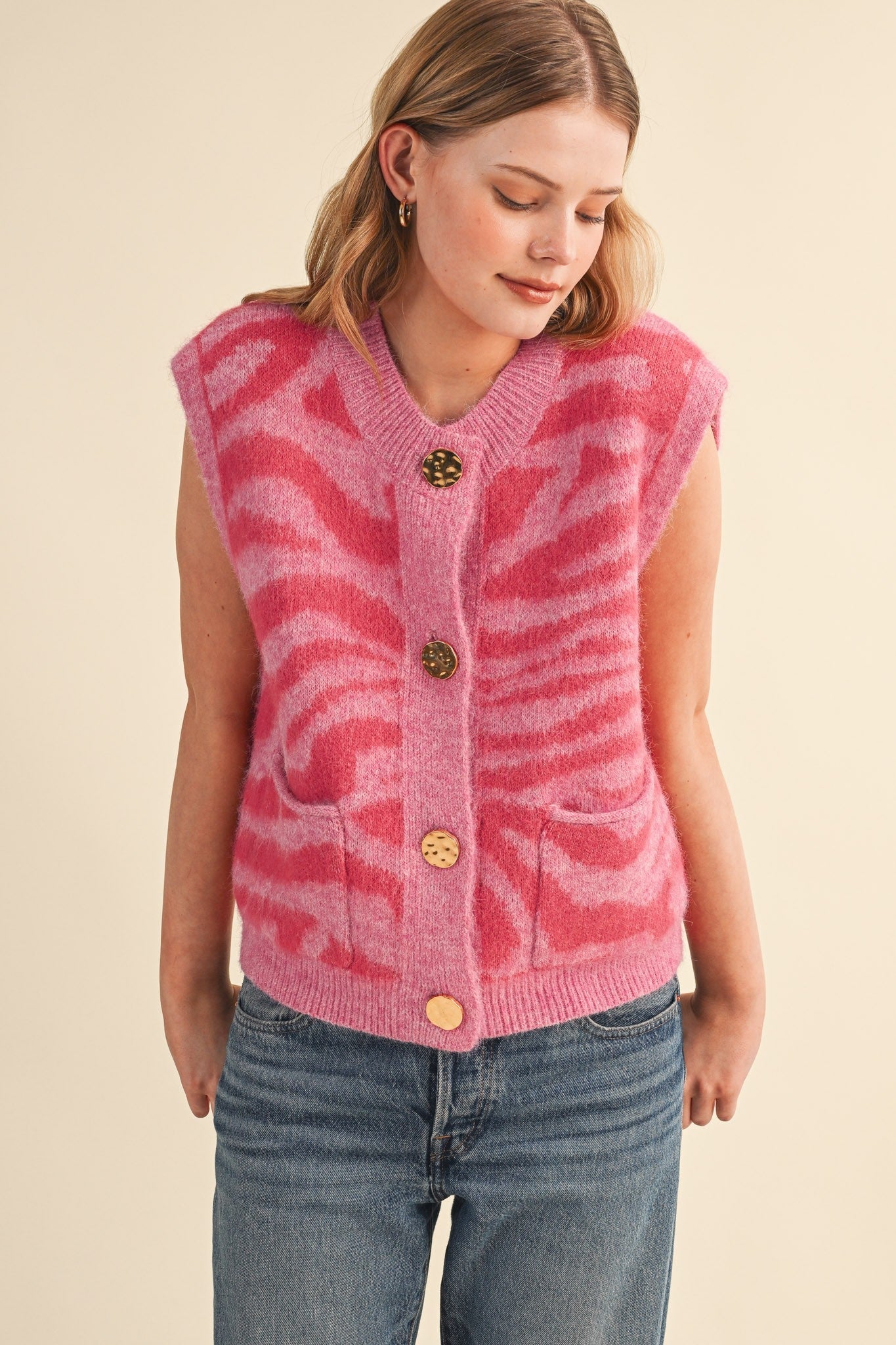 Tiger Lily Button Front Sweater Vest - Westly