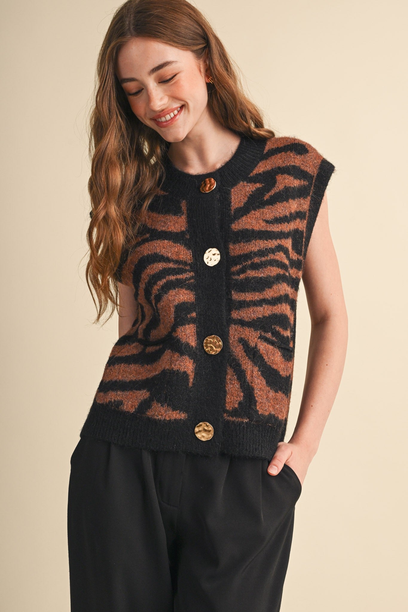 Tiger Lily Button Front Sweater Vest - Westly