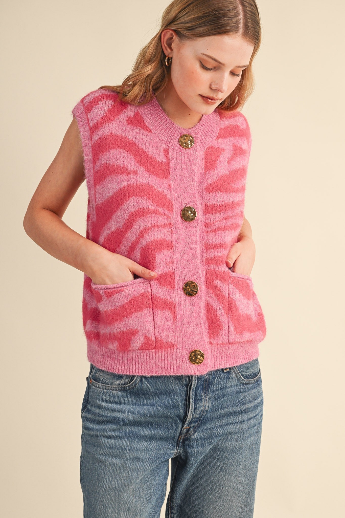 Tiger Lily Button Front Sweater Vest - Westly