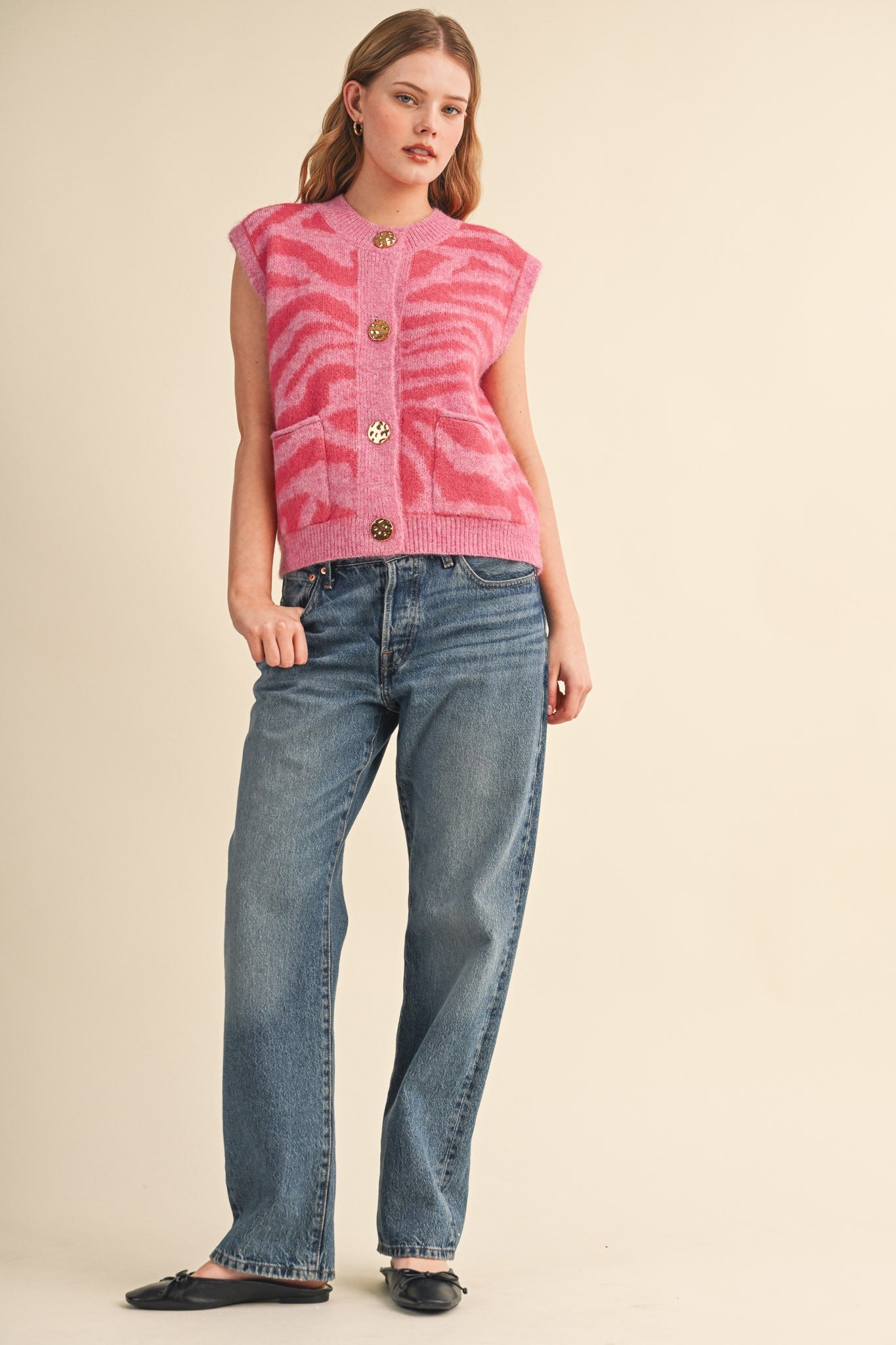 Tiger Lily Button Front Sweater Vest - Westly