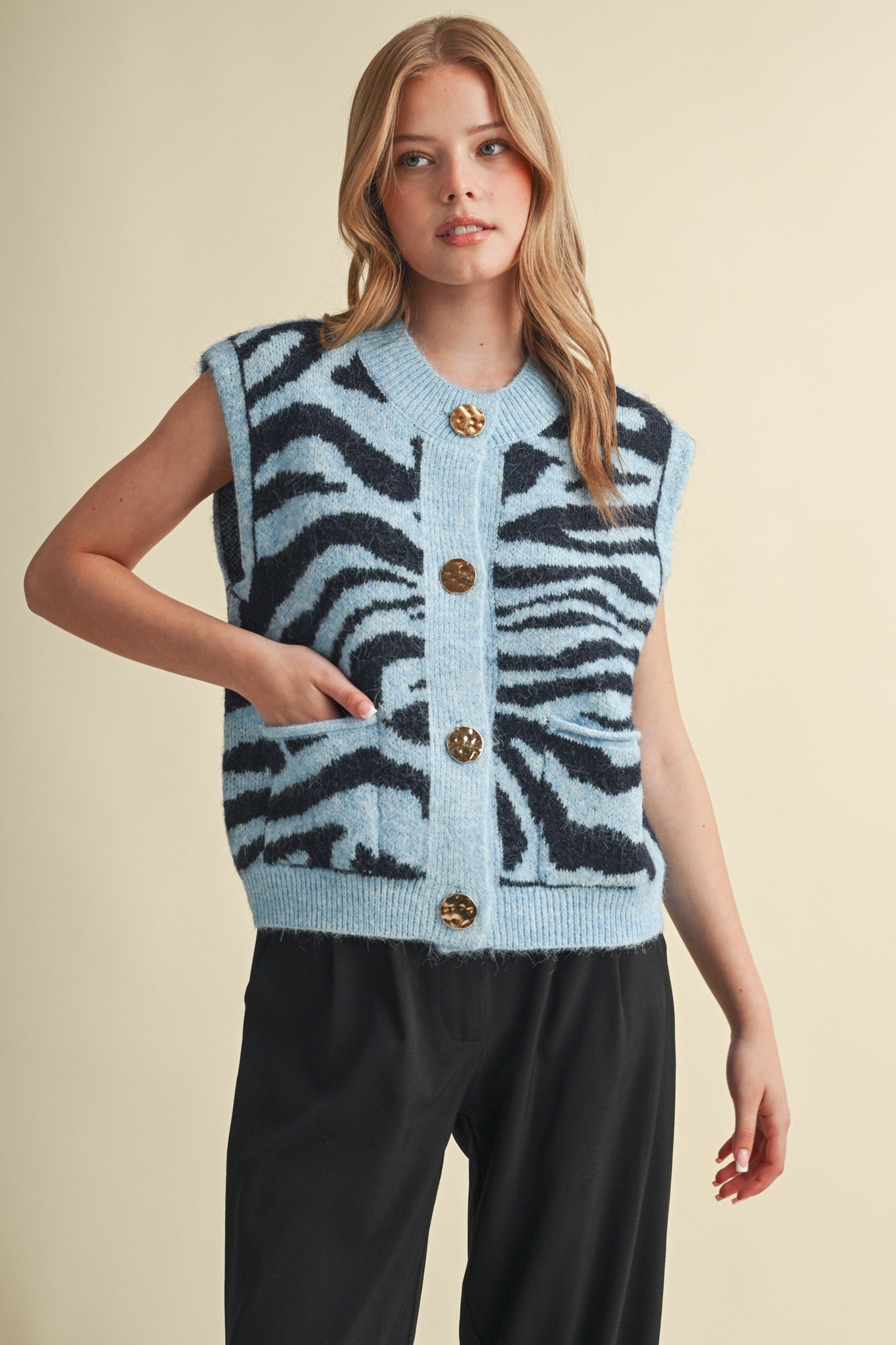 Tiger Lily Button Front Sweater Vest - Westly