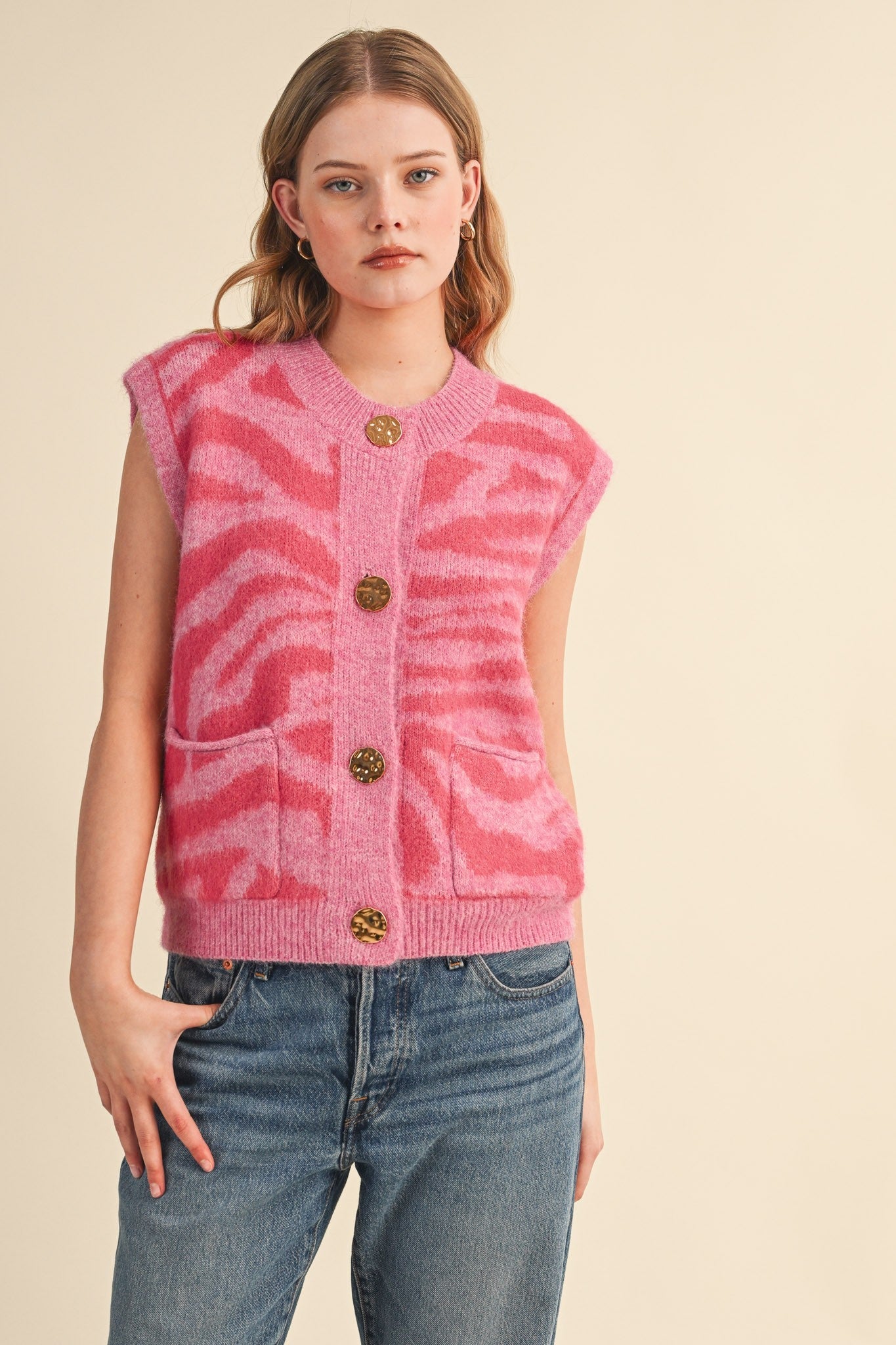 Tiger Lily Button Front Sweater Vest - Westly