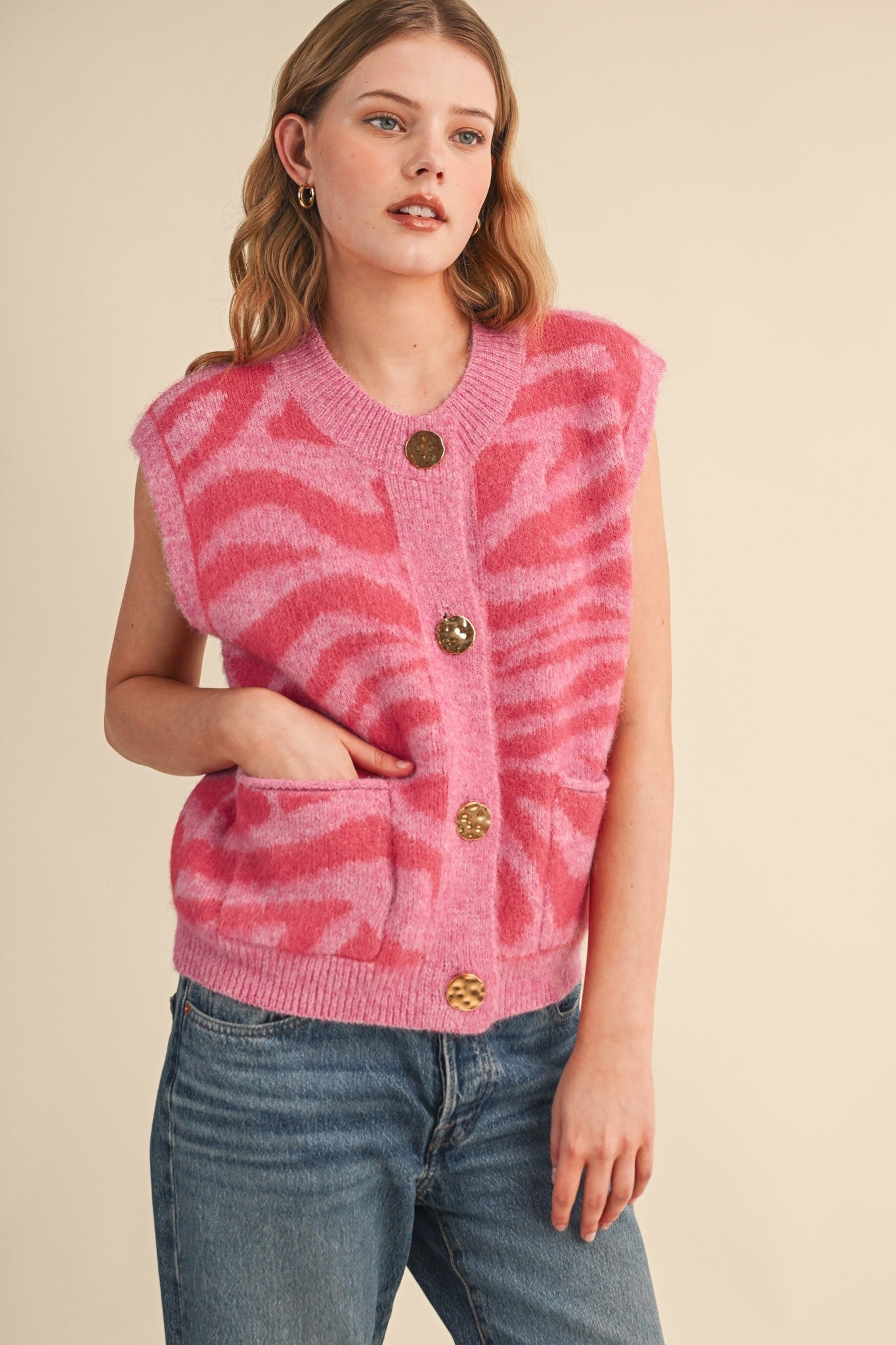 Tiger Lily Button Front Sweater Vest - Westly