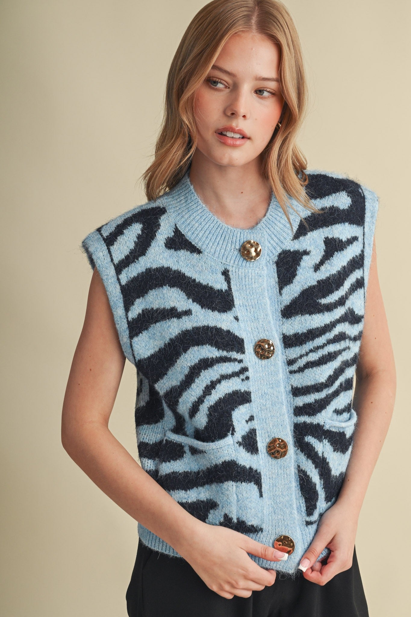 Tiger Lily Button Front Sweater Vest - Westly