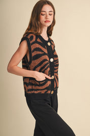 Tiger Lily Button Front Sweater Vest - Westly