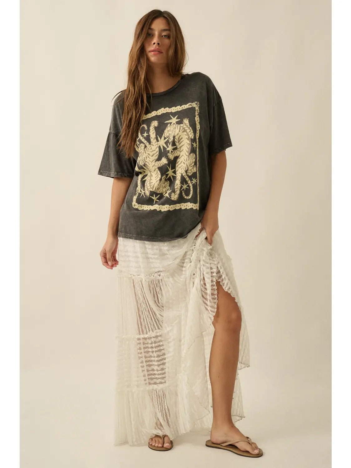 Tigers and Stars Vintage - Wash Oversized Graphic Tee - Westly