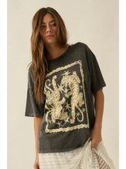 Tigers and Stars Vintage - Wash Oversized Graphic Tee - Westly