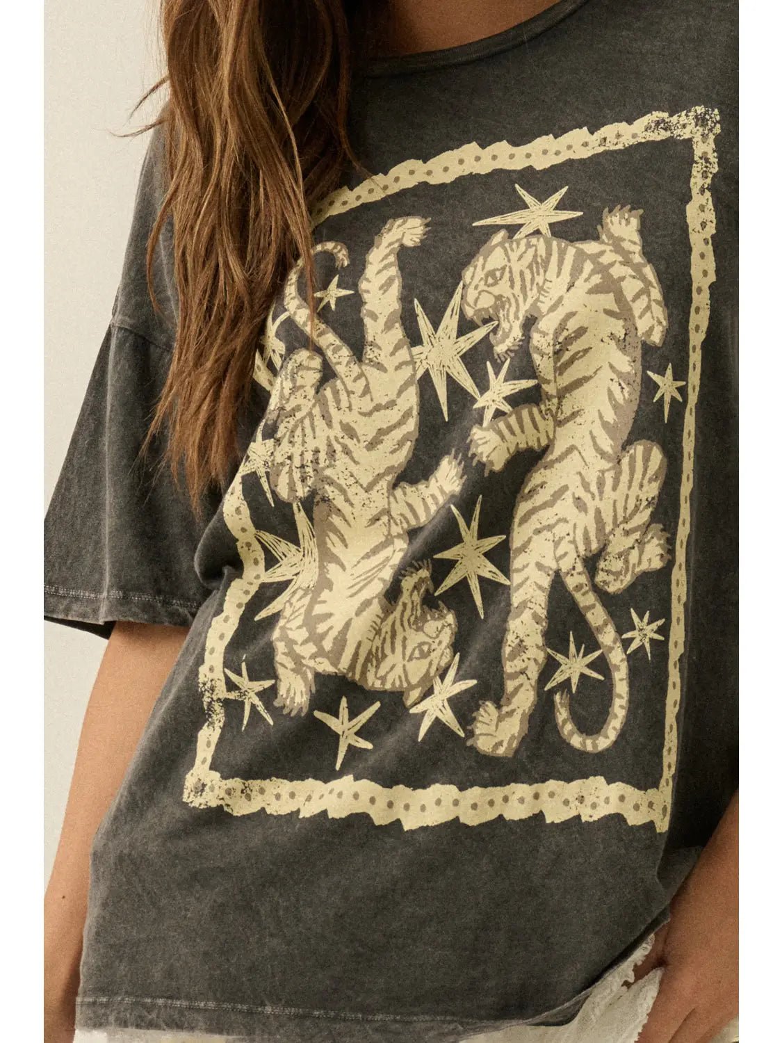 Tigers and Stars Vintage - Wash Oversized Graphic Tee - Westly