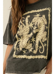 Tigers and Stars Vintage - Wash Oversized Graphic Tee - Westly