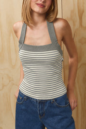 Tilden Stripe Halter Top - White Heather Grey Stripe