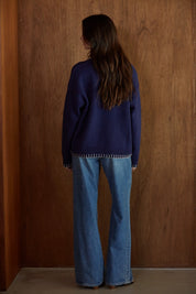 Tinned Fish Embroidered Sweater in Navy Ivory - product photo 4