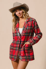 Tinsel Hour Sequin Plaid Jacket - Red Multi