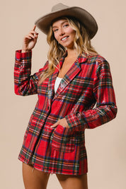 Tinsel Hour Sequin Plaid Jacket - Red Multi