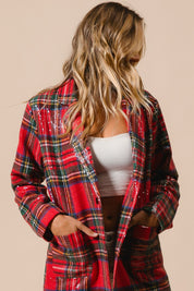 Tinsel Hour Sequin Plaid Jacket - Red Multi