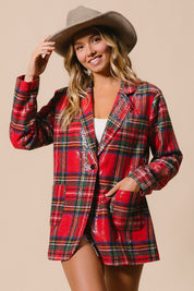 Tinsel Hour Sequin Plaid Jacket - Red Multi