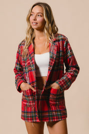 Tinsel Hour Sequin Plaid Jacket - Red Multi