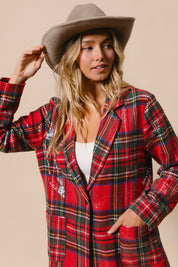 Tinsel Hour Sequin Plaid Jacket - Red Multi