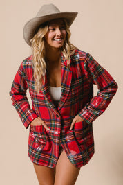 Tinsel Hour Sequin Plaid Jacket - Red Multi