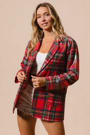 Tinsel Hour Sequin Plaid Jacket - Red Multi