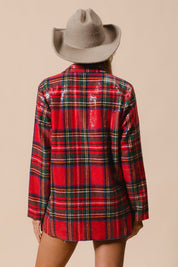 Tinsel Hour Sequin Plaid Jacket - Red Multi