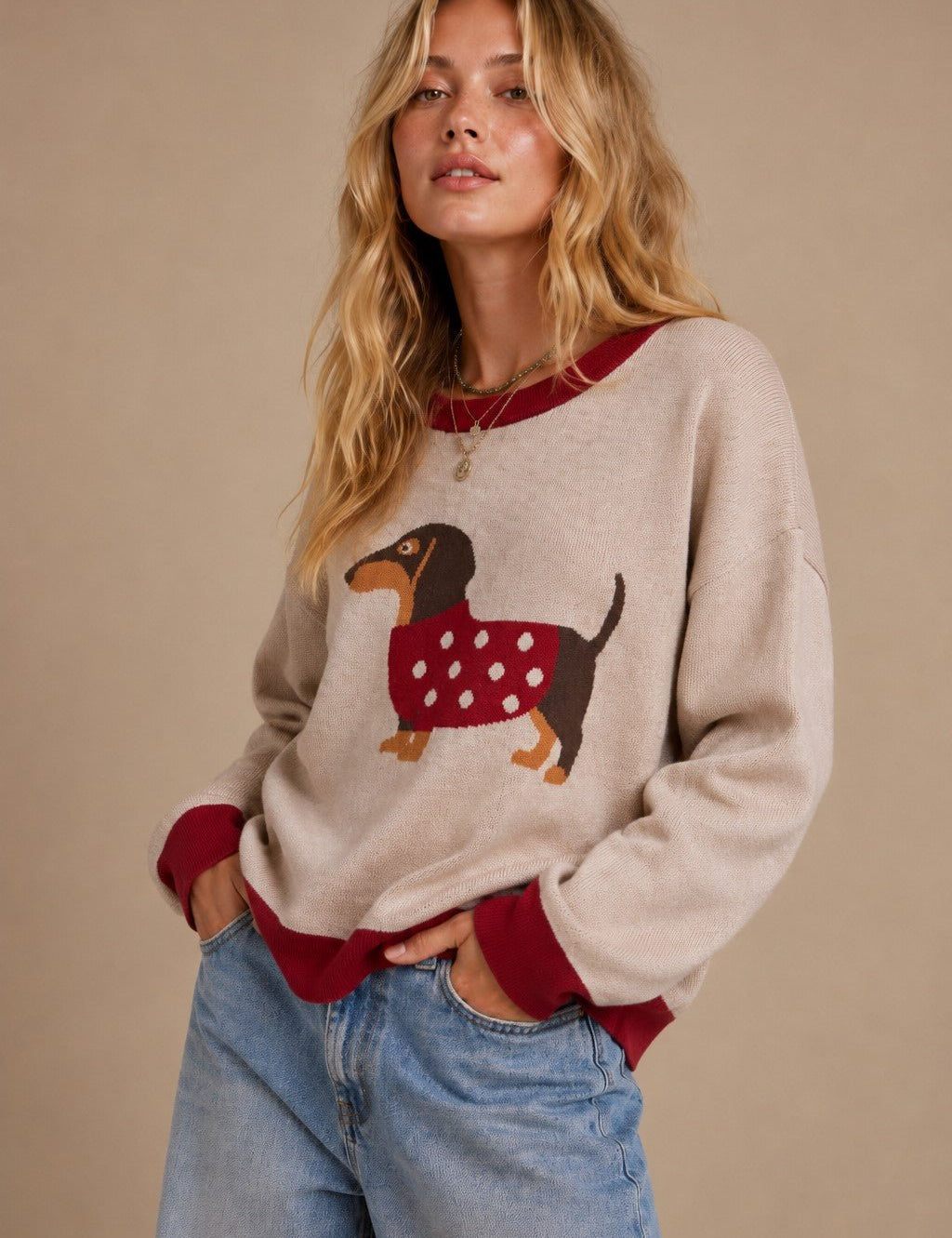 Tobin Contrast Trim Dachshund Sweater - Westly
