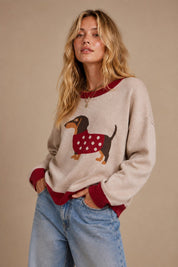 Tobin Contrast Trim Dachshund Sweater - Westly