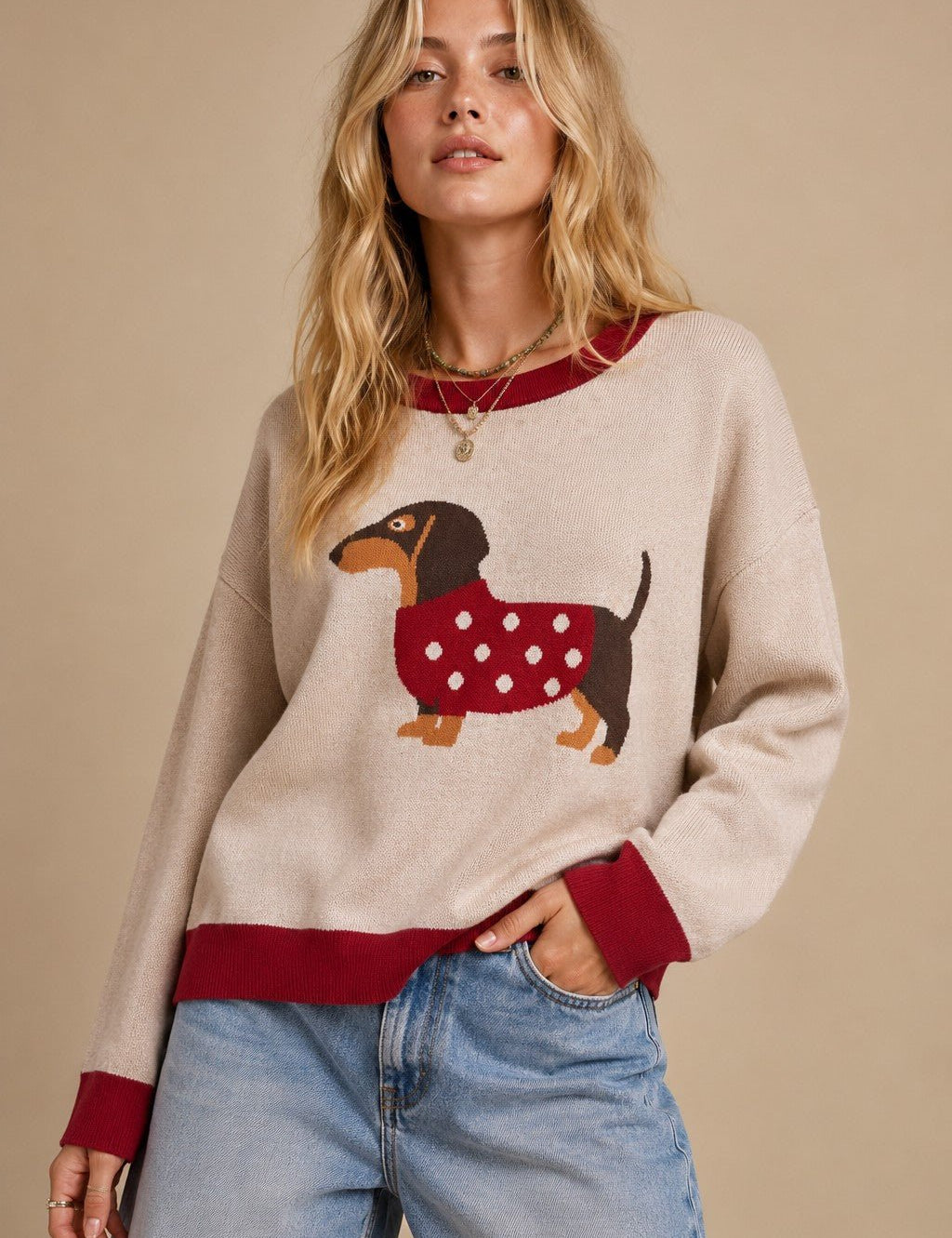 Tobin Contrast Trim Dachshund Sweater - Westly