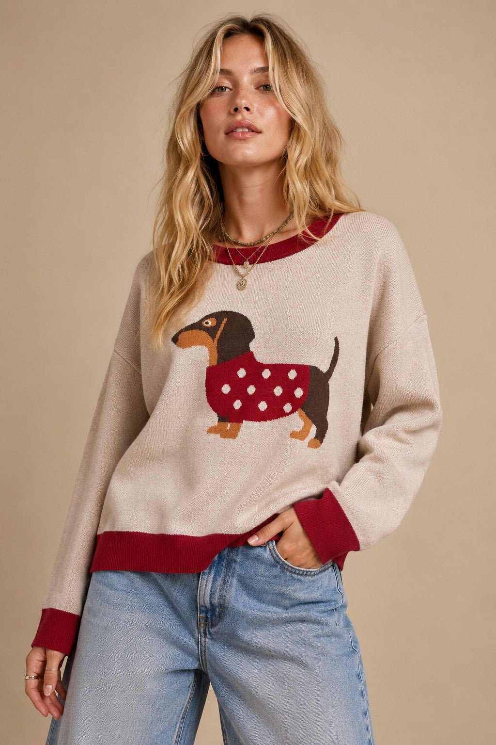 Tobin Contrast Trim Dachshund Sweater - Westly