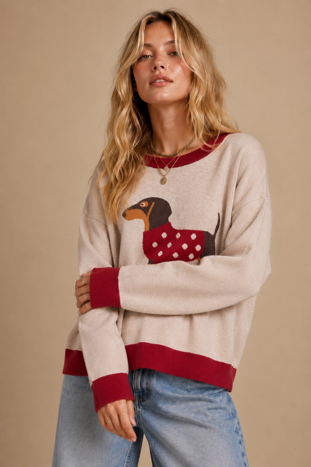 Tobin Contrast Trim Dachshund Sweater - Westly