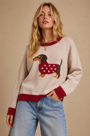Tobin Contrast Trim Dachshund Sweater - Westly