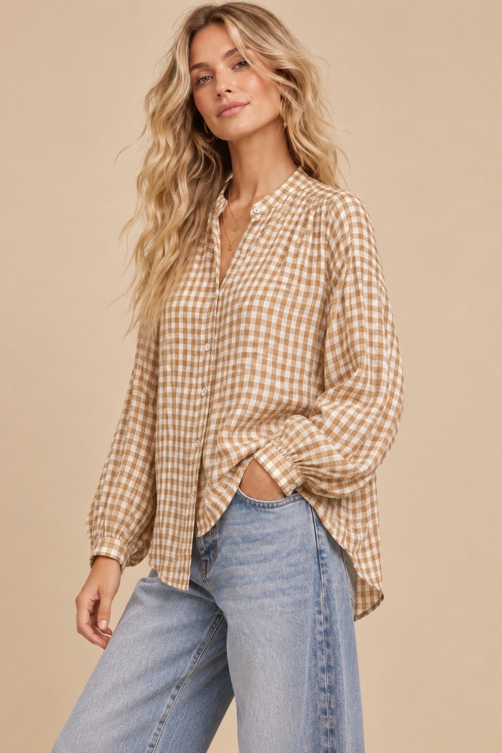 Tolland Gingham Button-Front Blouse - Westly
