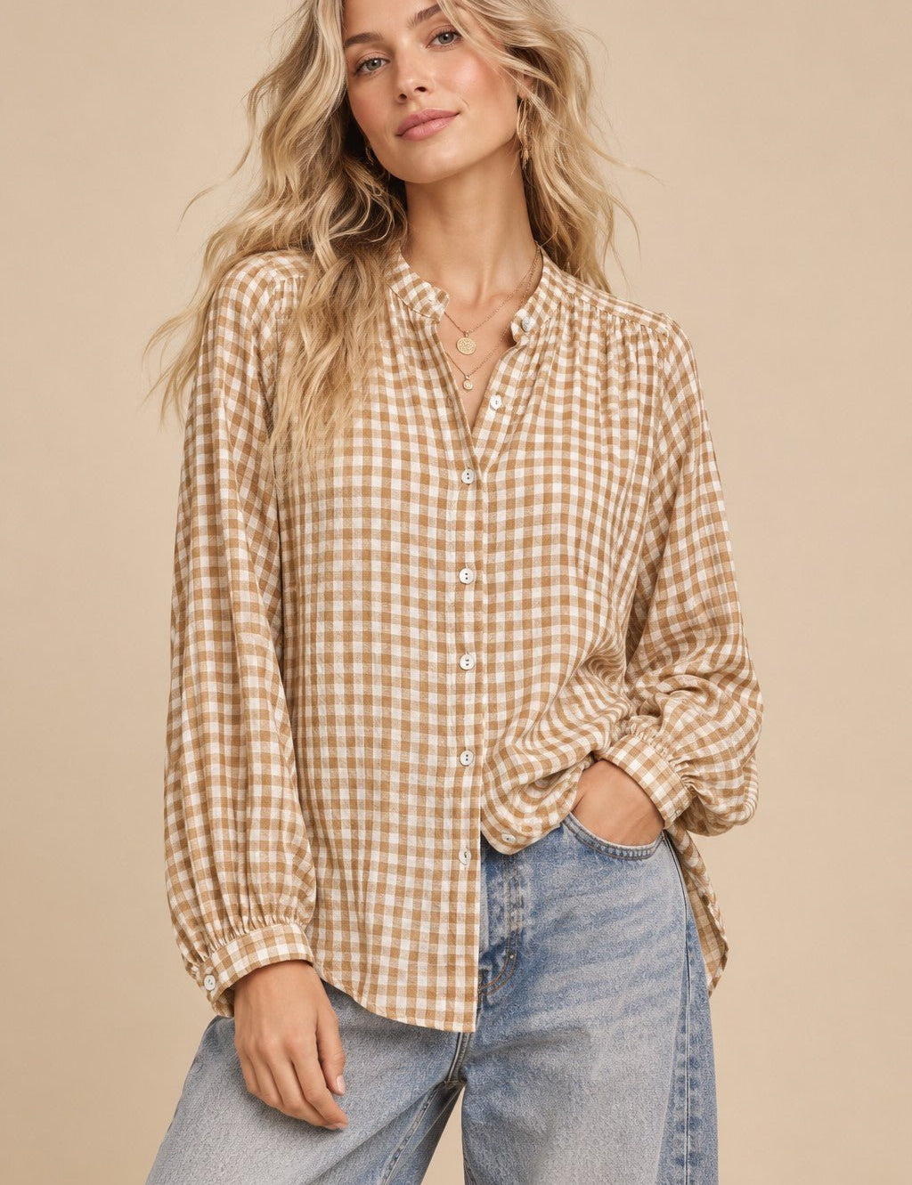Tolland Gingham Button-Front Blouse - Westly
