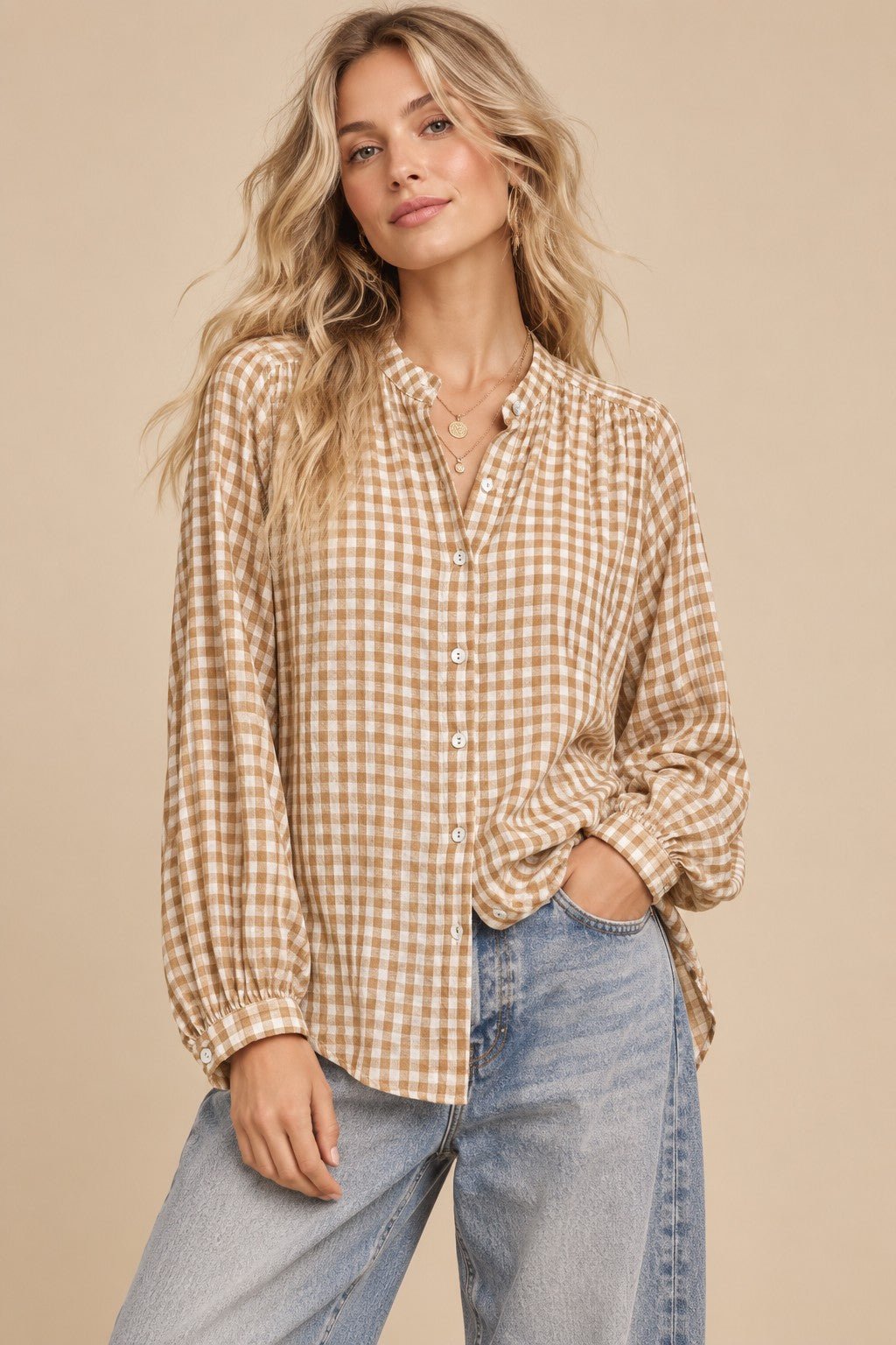 Tolland Gingham Button-Front Blouse - Westly
