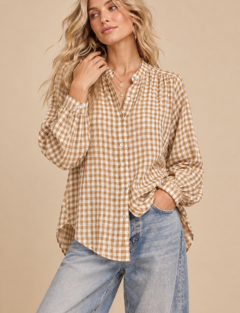 Tolland Gingham Button-Front Blouse - Westly