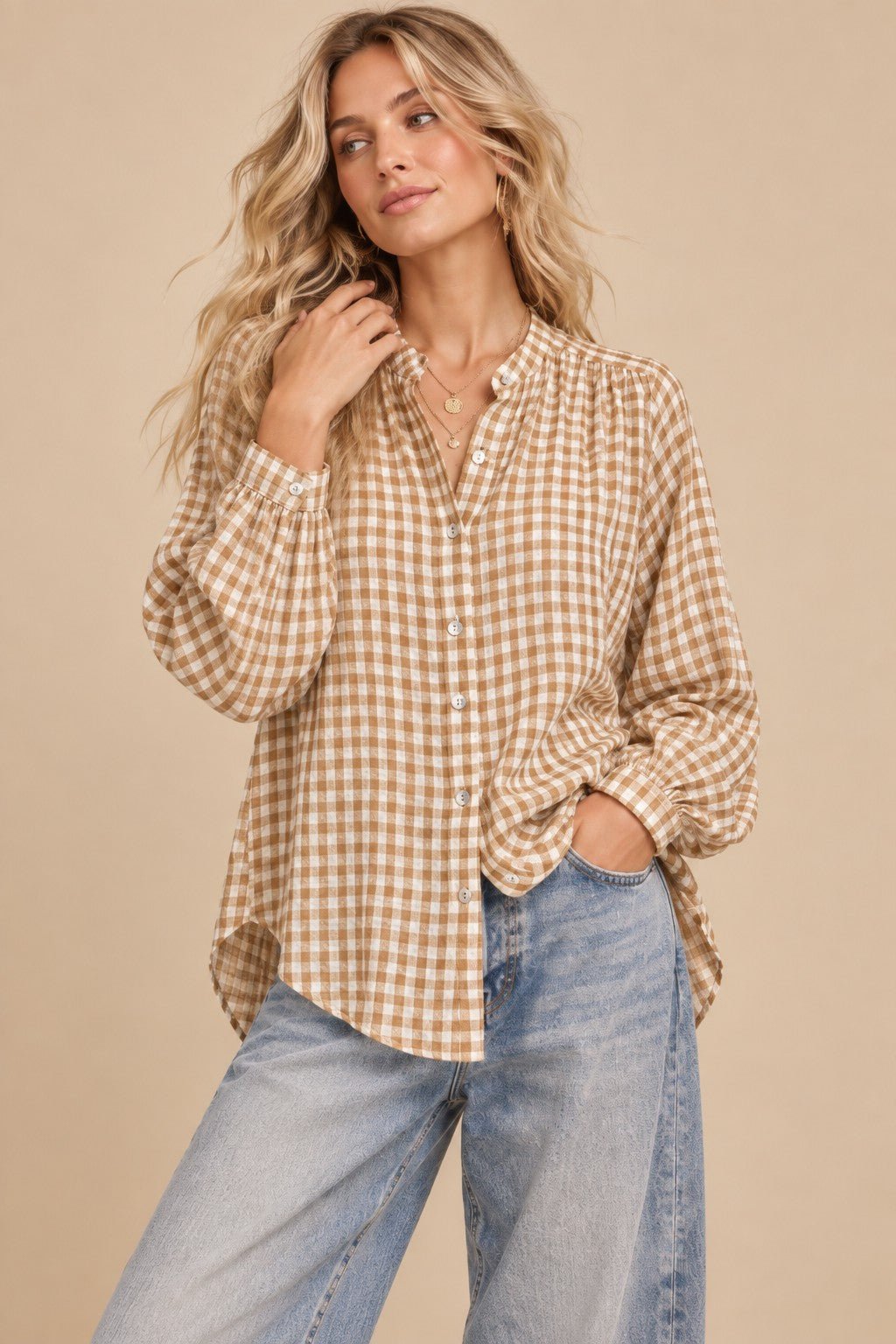 Tolland Gingham Button-Front Blouse - Westly