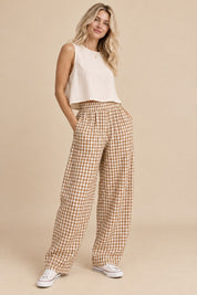 Tolland Gingham Wide Leg Pants - Westly