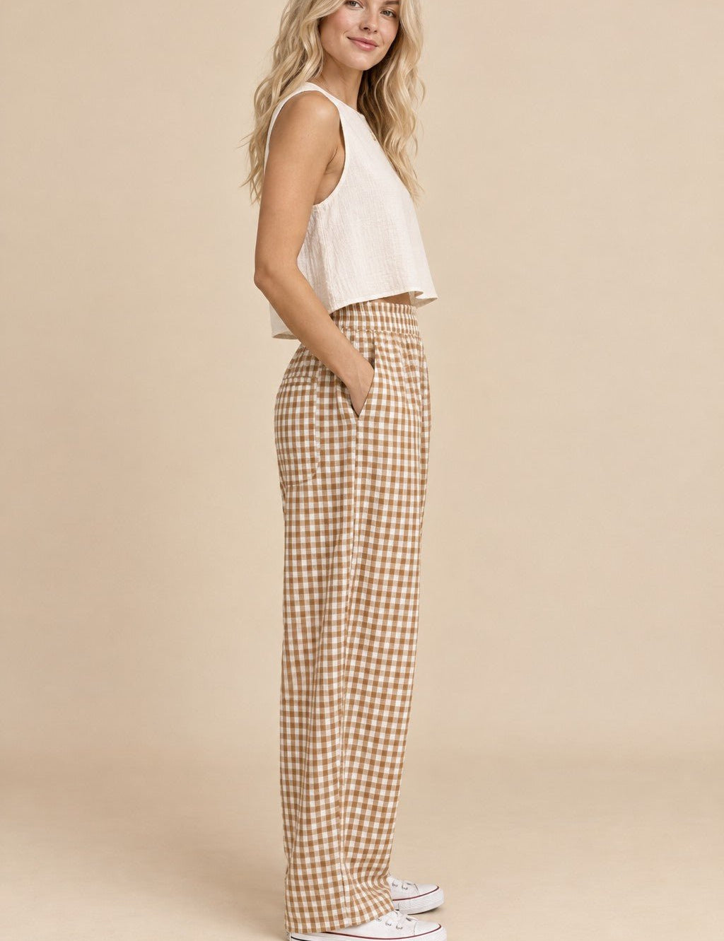 Tolland Gingham Wide Leg Pants - Westly