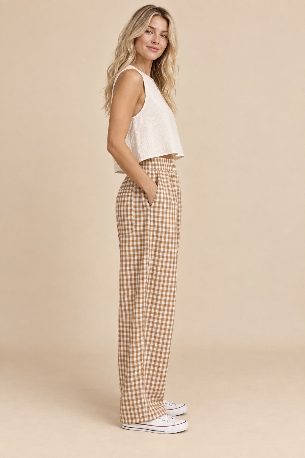 Tolland Gingham Wide Leg Pants - Westly