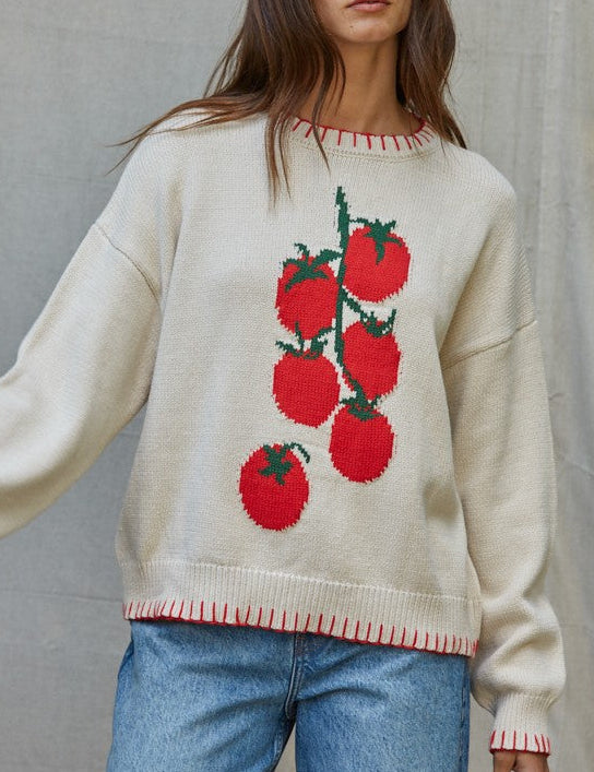 Tomato Vine Intarsia Sweater in Cream Red - product photo 1