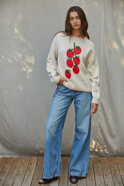 Tomato Vine Intarsia Sweater in Cream Red - product photo 2