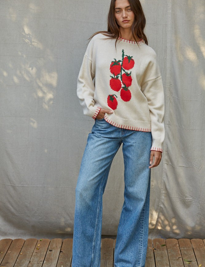 Tomato Vine Intarsia Sweater in Cream Red - product photo 2