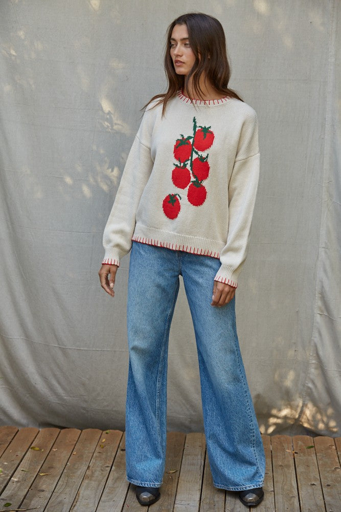 Tomato Vine Intarsia Sweater in Cream Red - product photo 3
