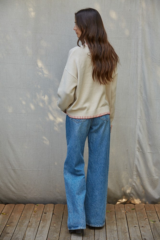 Tomato Vine Intarsia Sweater in Cream Red - product photo 4